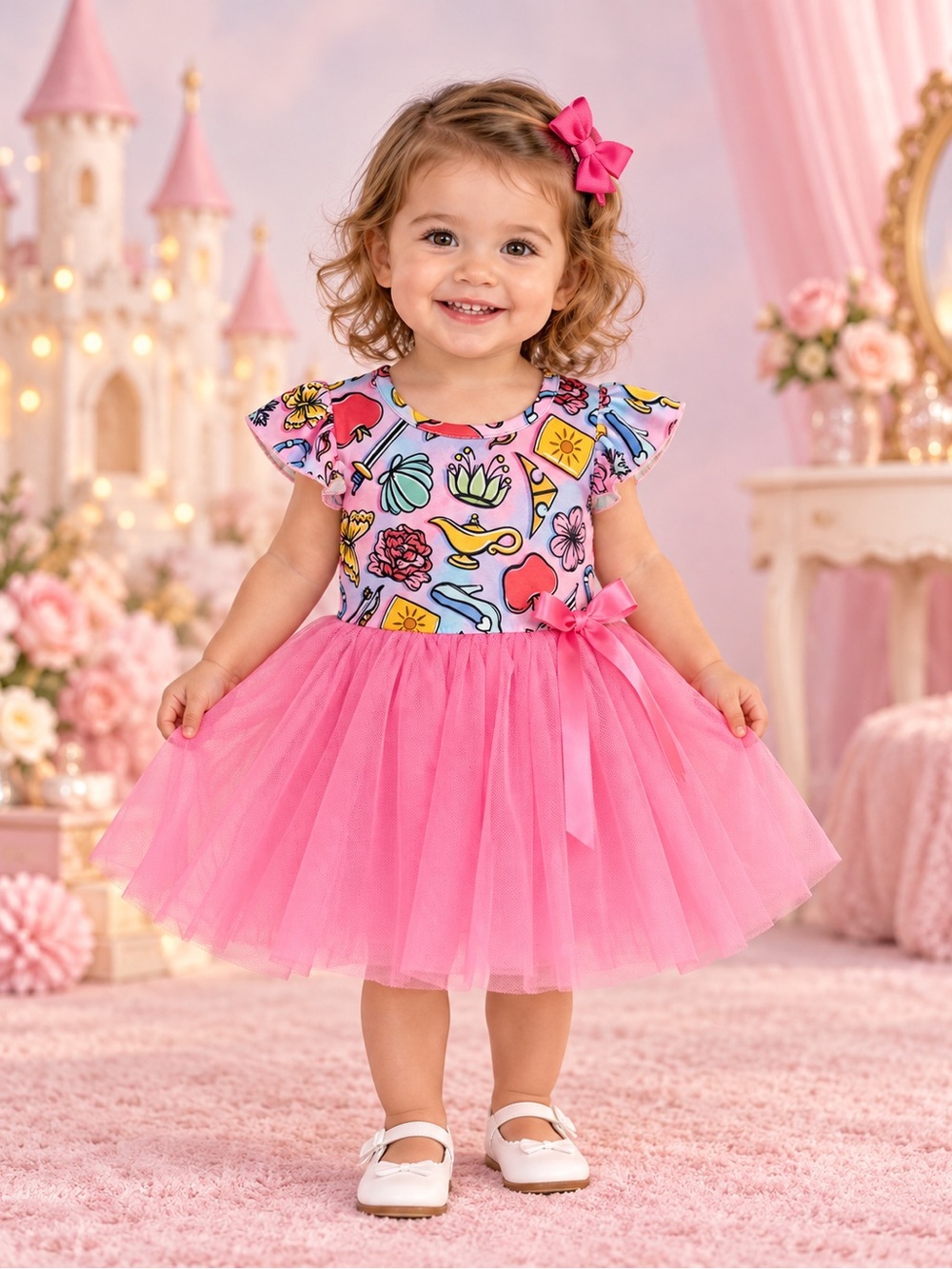 Pete + Lucy Girls 6-12M Pink Fairytale Princess Tulle Dress NWT + Bow